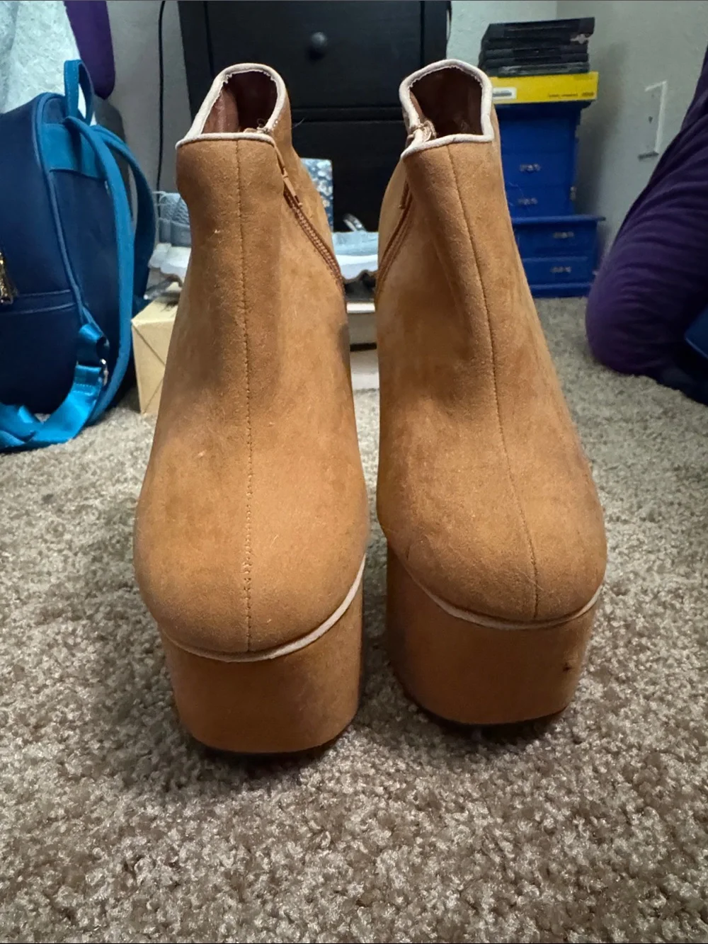 Bumper Tan Suede Wedge Ankle Boots with Sculptural Studded Spiked Cutout Heel